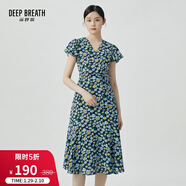 深呼吸DEEP BREATH女裝氣質(zhì)V領(lǐng)抽繩收腰荷葉袖碎花連衣裙A500242 藍花 S (2)