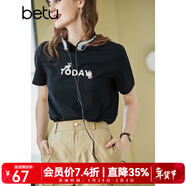 betu百圖女裝春裝新款寬松韓版卡通印花短袖T恤ins潮JD2102T08 黑色 S