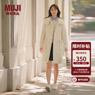 MUJI女式 羊毛混牛角扣大衣長(cháng)款連帽毛呢呢子外套秋冬季外衣女裝 米白色 M (160/84A)