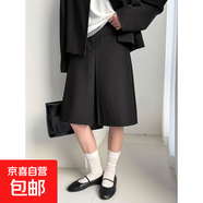 韓版高腰開(kāi)叉半身裙2025春季西裝短裙顯瘦休閑A字裙中裙1779 黑色 M