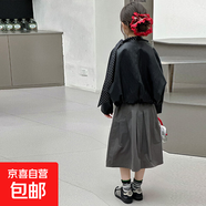 女童春秋款早春皮衣外套舒適柔軟潮酷蝙蝠袖韓系外套中大童機車(chē)風(fēng) 黑色 120