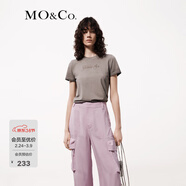 MO&Co.【涼感】T恤夏啞光鉚釘臟染褪色dirtyfit彈力正肩美式摩安珂 淺花灰色 S 160