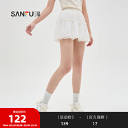 三福半身裙2024夏季碎花防走光內襯雙層短裙女裝483825 大白（蕾絲下擺） S 160/64A