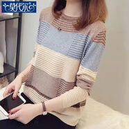 莫代爾2026春秋新款女裝韓版拼色寬松條紋長(cháng)袖鏤空衫針織衫套頭女士薄款 主圖色 XL 【建議125-140斤】