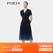 PORTS寶姿春季新品女裝優(yōu)雅收腰二合一網(wǎng)紗漸變百褶拼接連衣裙 丈青-1 S (4)