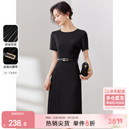 尚都比拉設計感拼接連衣裙夏季高級感氣質(zhì)百褶裙小個(gè)子中長(cháng)裙子 雅黑色 L