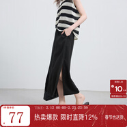 三彩2025夏季新款高腰半身裙復古小黑裙顯瘦直筒裙長(cháng)裙垂感M 經(jīng)典黑 S 155/64A