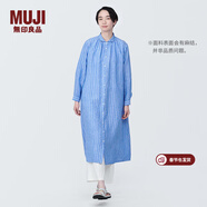 MUJI女式 麻水洗長(cháng)袖襯衫連衣裙 女裝長(cháng)款裙子早秋漢麻襯衫裙BC2JKA4S 藍色條紋 M 160/84A