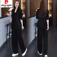 皮爾卡丹（pierre cardin）早春休閑西服套裝女2025春秋季新款韓版職業(yè)西裝外套闊腿褲兩件套 黑色 3XL 建議145-155斤
