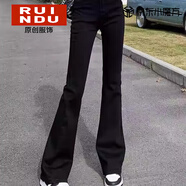 Rindu黑色微喇叭牛仔褲女春季2026新款女士高腰顯瘦彈力喇叭馬蹄褲子女 黑色 常規 L 建議105-115斤