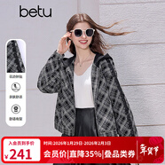 百圖（betu）女裝2025年秋季新款短外套甜酷風(fēng)時(shí)尚格紋花邊拼貼外套女2509T23