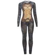 宰摟跨境歐美風(fēng)2025夏季新款女裝印性感網(wǎng)紗高腰修身拉鏈長(cháng)袖體衣 色 S S