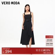 VEROMODA連衣裙季腰帶街頭風(fēng)工裝感不規則大裙擺吊帶長(cháng)裙百搭時(shí)尚新年過(guò)年 黑色-A XL