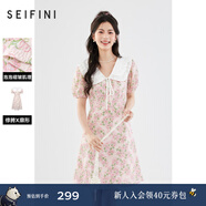 詩(shī)凡黎【明星同款】娃娃領(lǐng)碎花連衣裙女24年夏新款多巴胺甜美粉色公主裙 粉色 S 155/80A