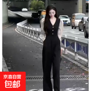 2026春秋新款垂感黑色連體褲修身顯瘦高腰連衣褲女JT0012LYT 黑色 2XL 【130-145斤】