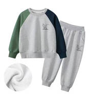 27kids潮牌童裝2024秋冬季兩件套裝韓版兒童男孩寶寶衣服一件 TZ2500 花灰(300克混紡) 加絨 100 cm