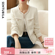 尚都比拉春秋經(jīng)典圓領(lǐng)小香風(fēng)外套女通勤減齡百搭女裝上衣 米白色 M 