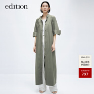 edition連衣裙女春新款帥氣工裝風(fēng)長(cháng)款風(fēng)衣外套配腰帶襯衫裙 橄欖綠色 S 160