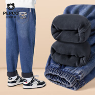 小豬班納（PEPCO）男童褲子2025秋冬新款加絨加厚牛仔褲保溫鎖溫御寒防風(fēng)時(shí)尚百搭 【加絨牛仔褲】白字跑車(chē)熊 110 【推薦體重30-37斤】