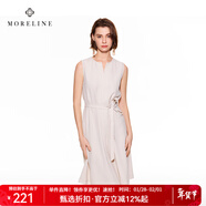 MORELINE沐蘭商場(chǎng)同款法式優(yōu)雅連衣裙2025年夏新款高級感V領(lǐng)系腰裙中長(cháng)款 云米白 2XL