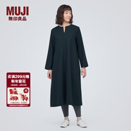 MUJI女式 起毛 V領(lǐng)長(cháng)袖連衣裙 女款長(cháng)裙裙子秋冬 女裝 BC2FBC3A 深藏青色 XL (165/92A)