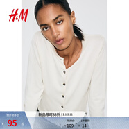 H&M女裝毛針織衫春季慵懶風(fēng)休閑打底衫短款開(kāi)衫薄款外套0579541 淺米色215 XS 155/80