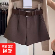 秋冬款毛呢短褲女大碼胖mm高腰顯瘦搭配靴子外穿打底a字闊腿靴褲 M01【秋冬外穿靴褲】毛呢料#咖色 4XL (推薦145-155斤)