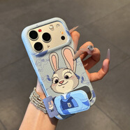 萌噠朱迪尼克適用蘋(píng)果17手機殼秋冬iPhone16卡通紋防摔保護套皮 藍底萌萌噠朱迪+皮紋鏡子支架 蘋(píng)果14