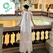 MPPMCK度假風(fēng)洋裝女感氣質(zhì)名媛生日宴會(huì )禮服重工飄帶蕾絲雪紡長(cháng)裙 白色 S