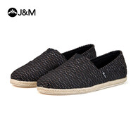 J&M漁夫鞋男一腳蹬平底百搭商務(wù)休閑單鞋老北京布鞋 黑色    39