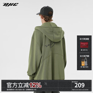 BJHG不計后果春季簡(jiǎn)約刺繡加絨開(kāi)衫連帽衛衣男潮牌歐美風(fēng)寬松情侶外套 軍綠色 M