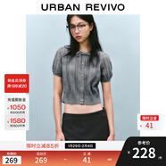 UR2025春季新款女裝蝴蝶結肌理感系帶短袖針織衫UYY950033 冷灰 S