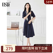 歐莎（OSA）連衣裙夏天女2025年新款小個(gè)子顯瘦裙子輕奢高級感職業(yè)裝襯衣裙 藏藍色 XS
