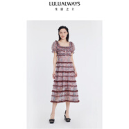 LULUALWAYSLULUALWAYS我愛(ài)露露24夏季新款氛圍感歐根紗印花蛋糕裙長(cháng)款連衣裙 粉色 M