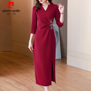 皮爾卡丹2026春秋季新款結婚媽禮服喜婆婆婚宴裝平時(shí)可穿高貴晚裝女 酒紅色 5XL
