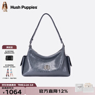 暇步士（Hush Puppies）單肩包女大容量掛耳HOBO包隨性風(fēng)格手提包女神節禮物禮物 灰色【裂紋】