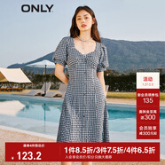 ONLY法式甜美中長(cháng)裙收腰顯瘦純欲風(fēng)連衣裙女|123207031 H31 尤帕藍格CHECK XS (155) 76A