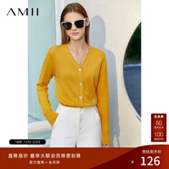 AMII女裝2025極簡(jiǎn)洋氣V領(lǐng)針織開(kāi)衫秋季新款全棉長(cháng)袖上衣女短 柔黃 XS 150/76A