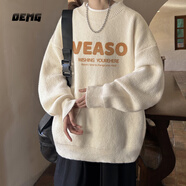 OEMG日系復古毛衣男女秋冬季加絨加厚保暖內搭上衣寬松休閑針織衫外套 白色 XL [建議125-140斤]