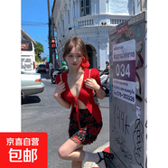 2026氣質(zhì)夏季網(wǎng)紗半身裙女新款顯瘦百搭包臀短裙性感彈力高腰 紅色 L L