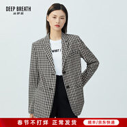 深呼吸DEEP BREATH女裝輕薄抗皺復古通勤西裝西服外套女A400692 黑白格 XL (5)