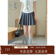 紫涵（ZIHAN）紫涵學(xué)院風(fēng)百褶裙女夏季小個(gè)子高腰遮胯顯瘦A字半身短裙 灰底條紋 XL
