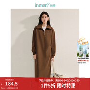 茵曼（INMAN）polo領(lǐng)半拉鏈衛衣連衣裙2025春秋女裝新品套頭落肩長(cháng)款針織裙 深咖色 M