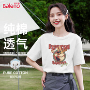 班尼路（Baleno）100%純棉寬松款短袖T恤女2026年夏季休閑時(shí)尚百搭學(xué)院風(fēng)穿搭上衣