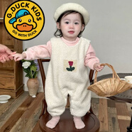 G.duck寶寶套裝春秋款甜美碎花娃娃領(lǐng)襯衫刺繡背帶褲兩件套秋天嬰兒衣服 粉色加絨衛衣+米白色背帶褲兩件套 （冬季加絨款） 80 尺碼偏大 （7個(gè)月-1歲）