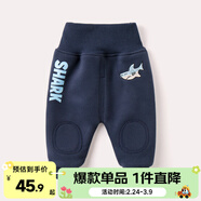 嘟嘟家嬰兒冬裝加絨保暖褲男保暖長(cháng)褲寶寶加厚褲子女哈倫褲幼兒冬季棉褲 藍色加絨 110