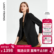 朗姿三醋酸Basic衣櫥白色女士小西裝外套夏新款西服明星同款 黑色2 M