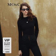 MO&Co.半高領(lǐng)打底衫MC刺繡顯瘦緊身打底毛針織衫上衣女摩安珂 黑色-第1批 M 165