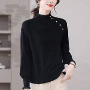 獅哲思（SHIZHESI）漂亮減齡小衫2026新款今年流行打底衫薄款內搭毛衣女初春季針織衫 黑色 M