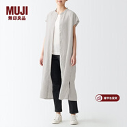 MUJI女式 亞麻水洗 法國袖連衣裙 BCL49C2S 米色條紋 M-L